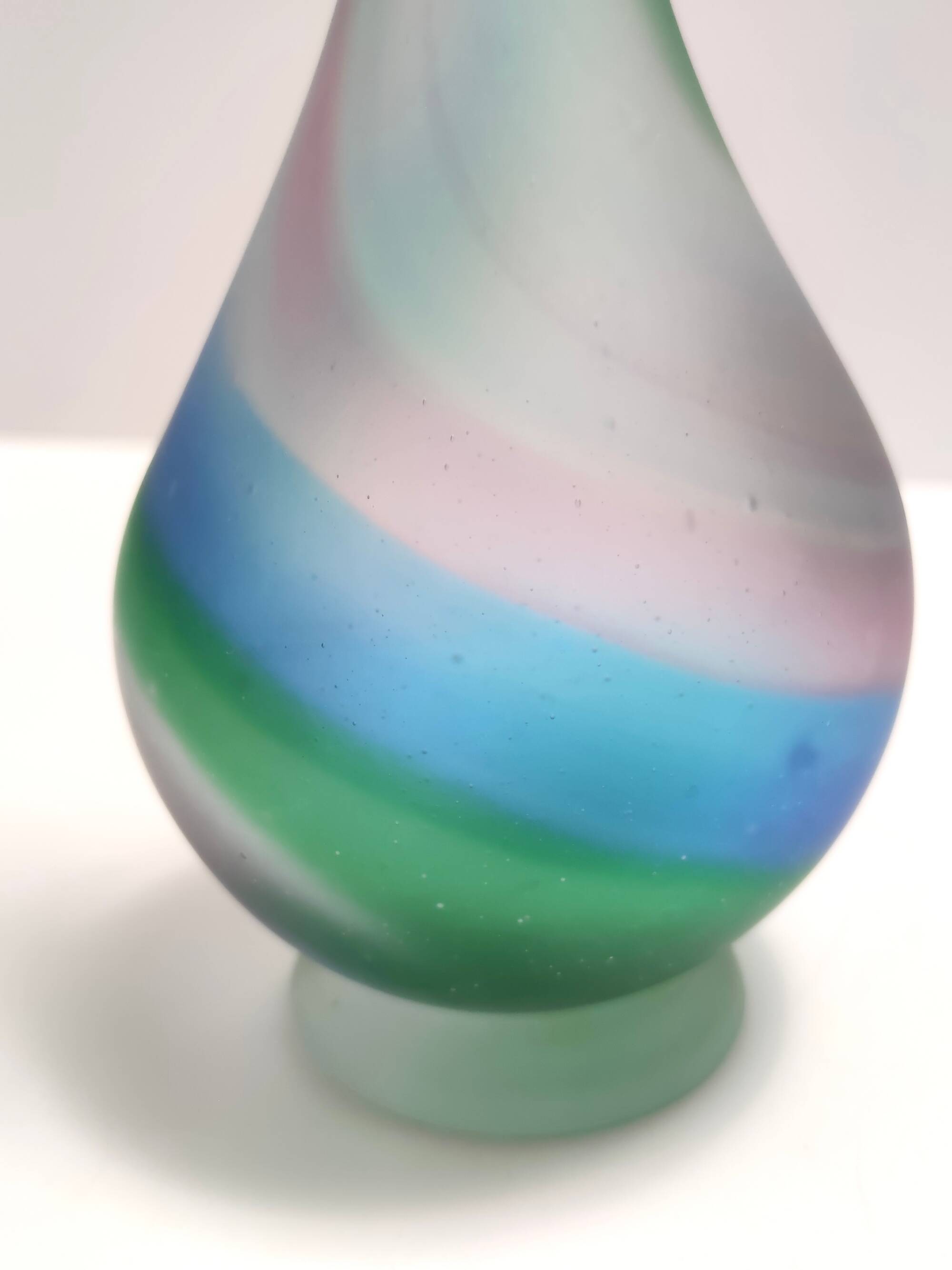 Green, Blue and Pink Etched Murano Glass Single Flower Vase, Italy