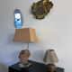 Vintage stoneware lamp and wool lampshade