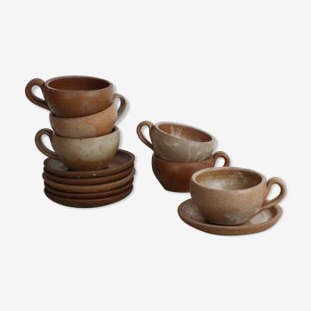 Set de 6 tasses en grès avec soucoupes