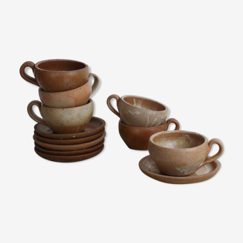 Set of 6 sandstone cups with saucers