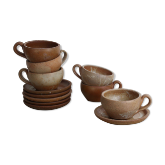 Set of 6 sandstone cups with saucers