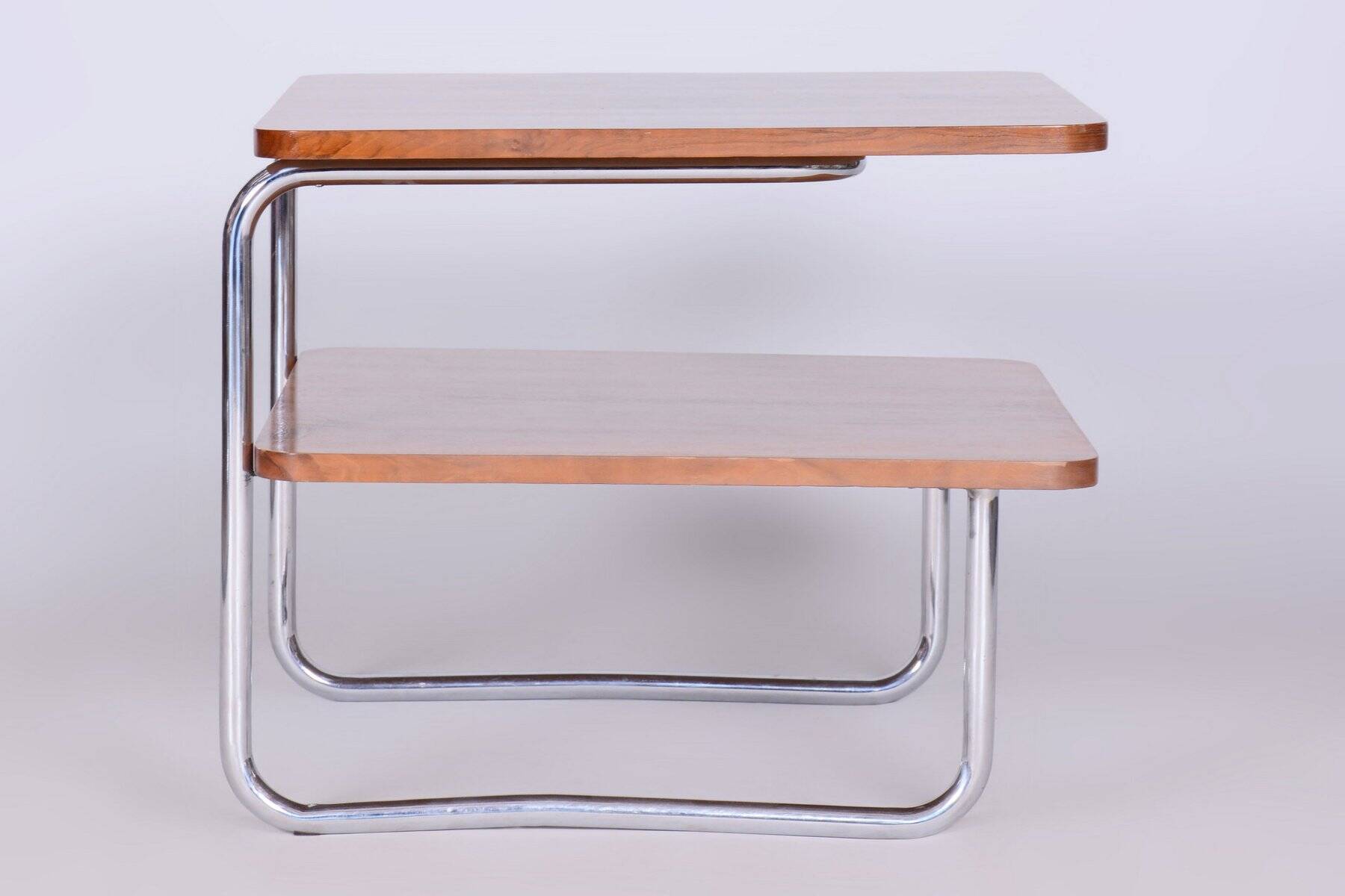Bauhaus Side Table in Caucasian Walnut and Chrome-Plated Steel, 1930s