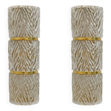 Pair of Modern Italian Brass and Murano Glass Textured Wall Sconces