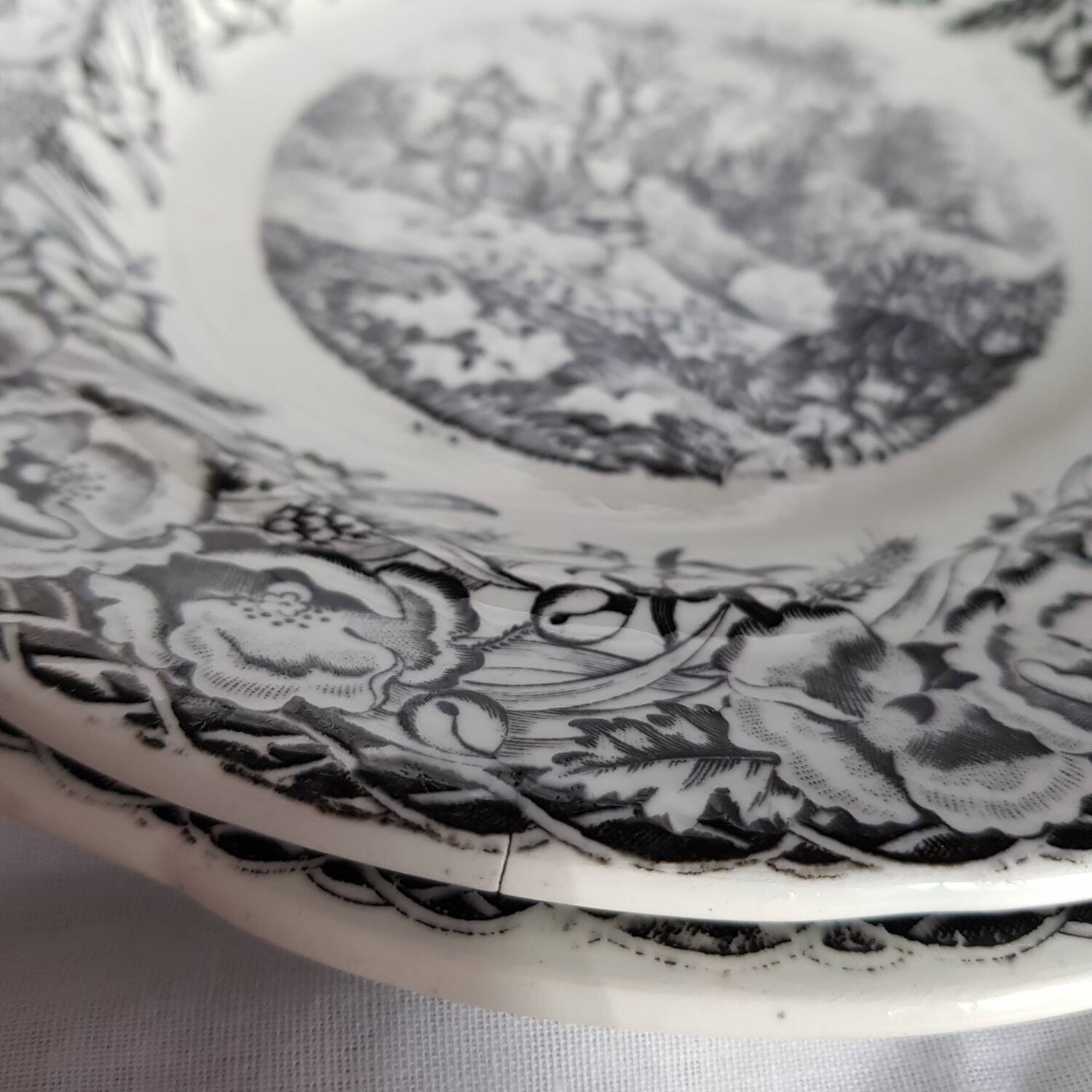 Lot de 2 assiettes parlantes Gien en noir et blanc