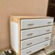 XXL vintage chest of drawers in solid fir, revamped in white and wood.