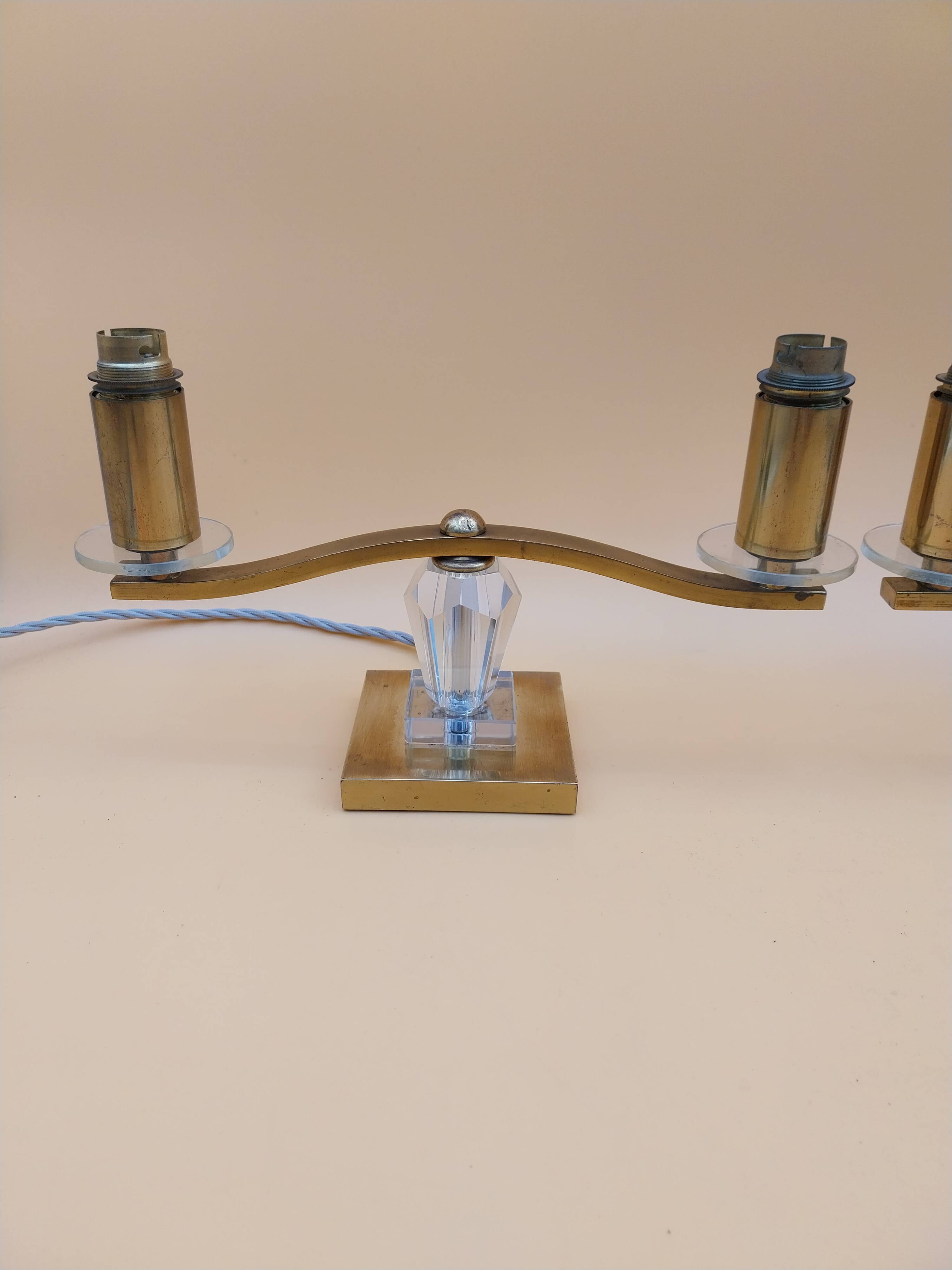 Art Deco lamp pair in brass and glass