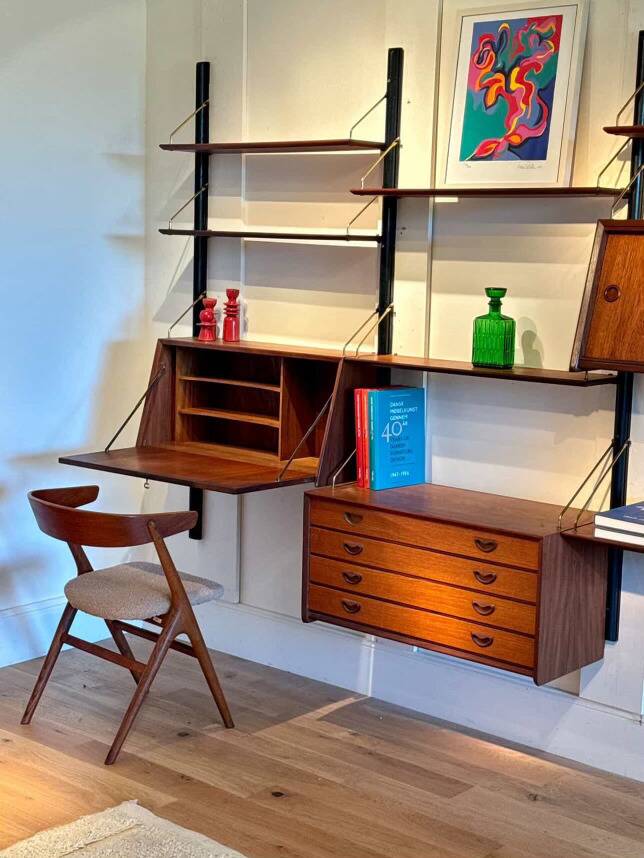 Bibliothèque système mural scandinave vintage "Kristen" de Louis Van Teeffe