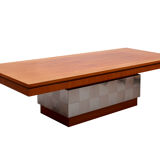 1970s space age coffeetable in walnut and metal