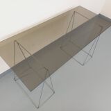 Bureau en verre fumé et métal chromé, années 70