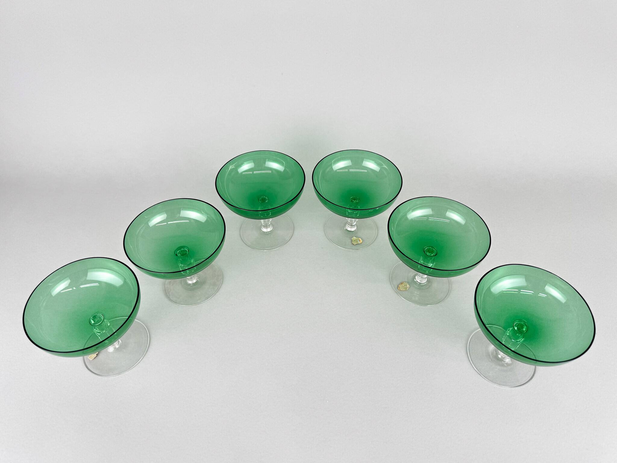 Set of Six Art Deco Stemmed Glasses, Czechoslovakia