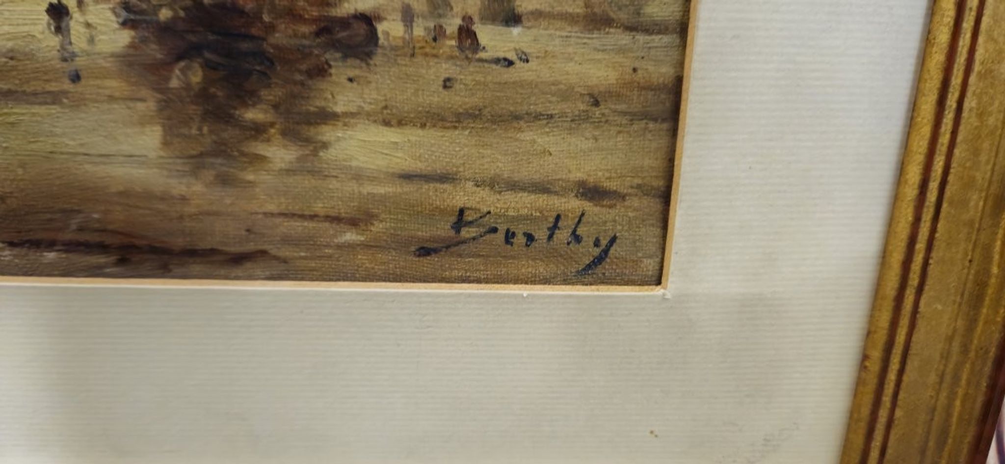 Oil on canvas antique – seascape with sailing boats – signed Bentley
