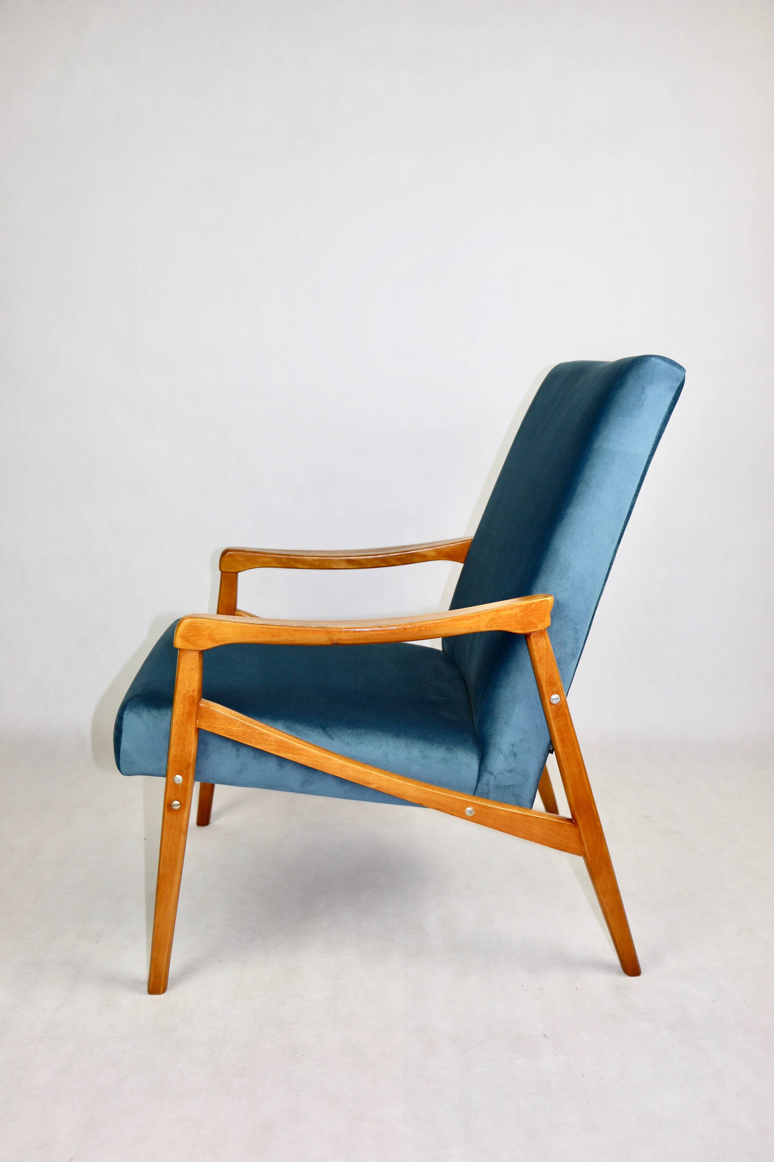 Czech Model Armchair attributed to Jiri Jiroutek in ocean blue, 1970s