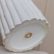 Vintage table lamp Tommaso Barbi - white ceramic, bamboo effect, Italy 1970s, handmade, Hollywood Regency style, retro bedside lamp.