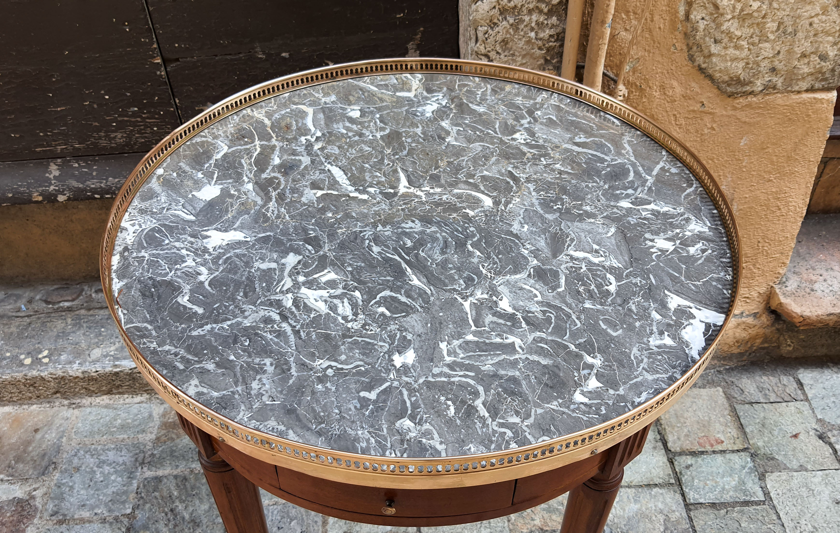 Side table Bouillotte Louis XVI black marble