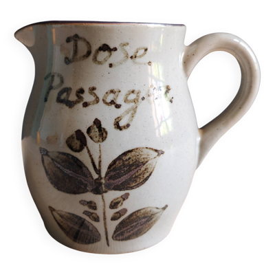 Pichet en grès vintage   Grès de l'Arnon France   Décor floral