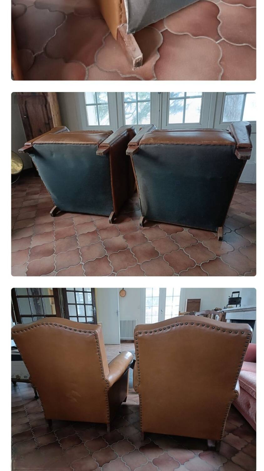 Paire de fauteuils club cuir