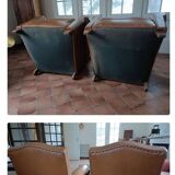 Pair of leather club armchairs