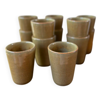 Set of 12 vintage Digoin stoneware tumblers with glossy enamel