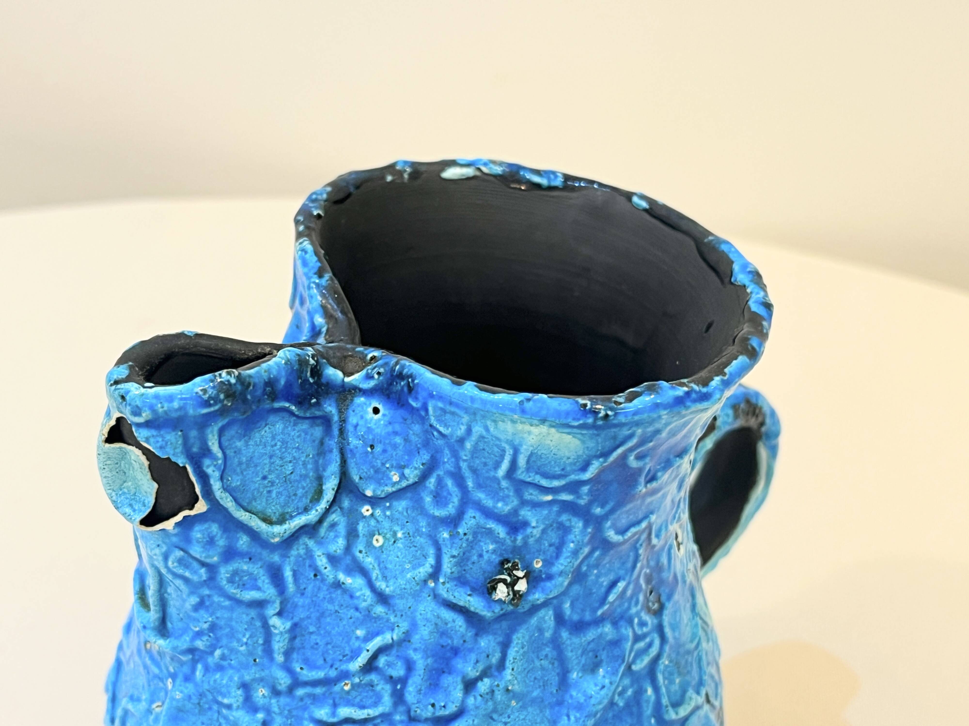 Pitcher Vase Fat Lava ceramic stoneware blue black 1960 Glacier enamels Cyclope Pottery Annecy Charles
