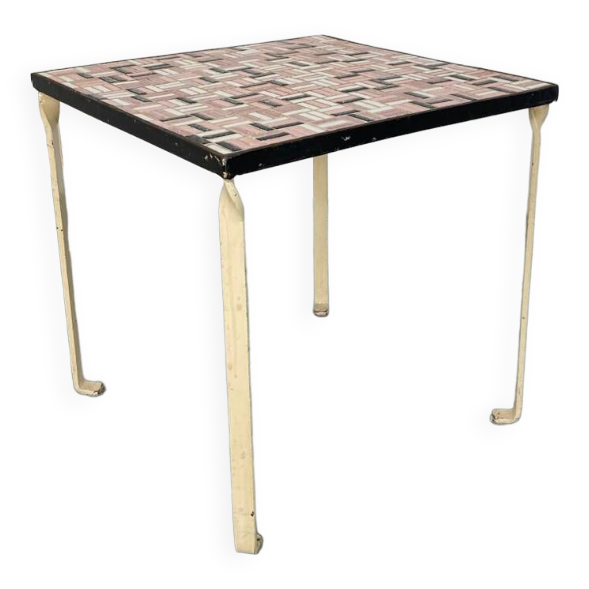 Vintage Modernist Mosaic Ceramic and Steel Side Table, 1950s