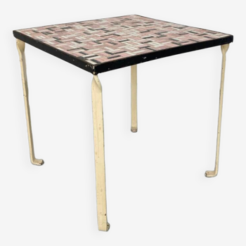 Vintage Modernist Mosaic Ceramic and Steel Side Table, 1950s