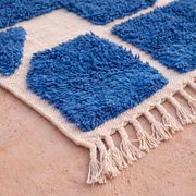 Authentic traditional white and blue Berber rug 2/3 m