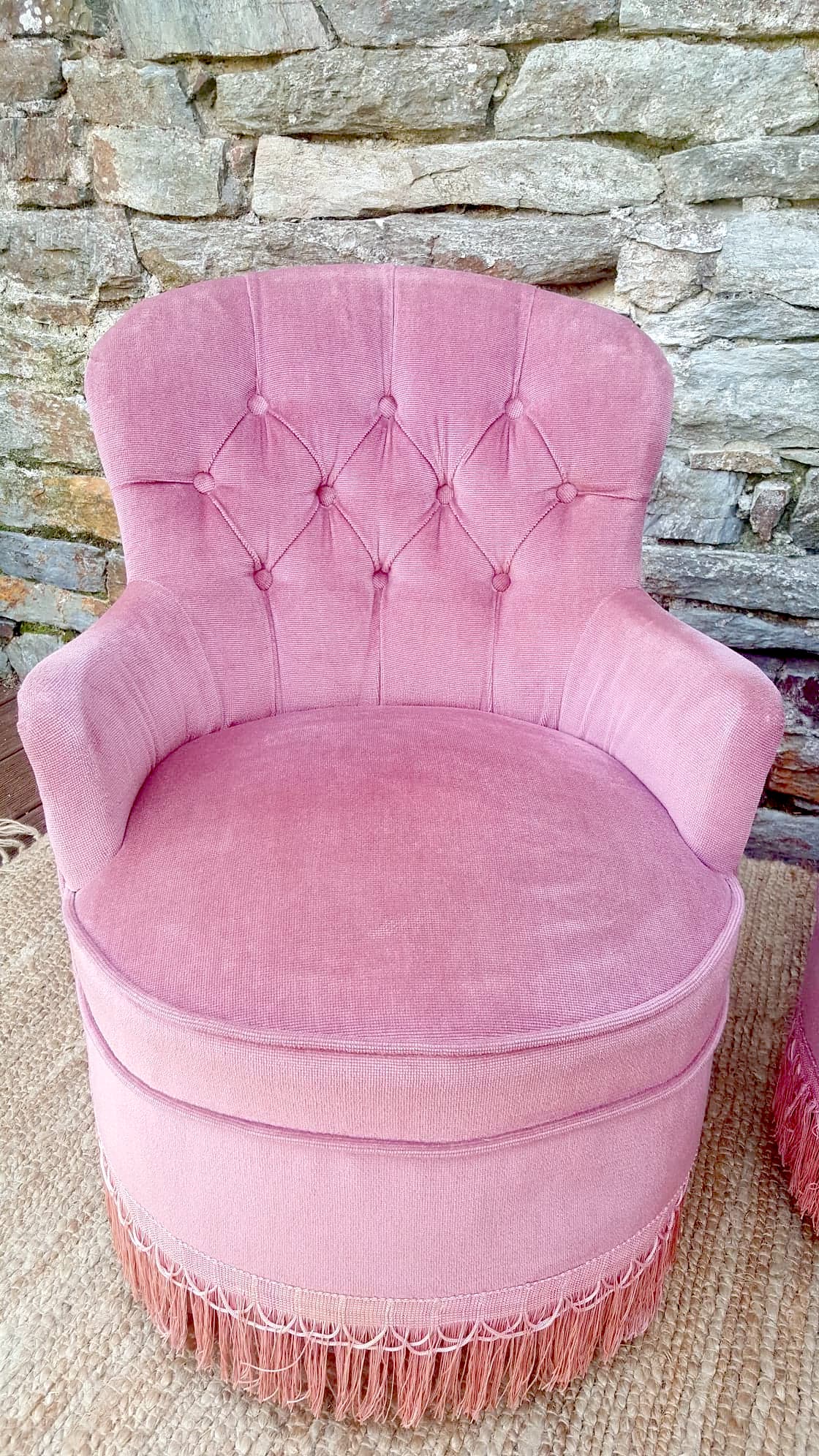 Pair of pink velvet toad chairs