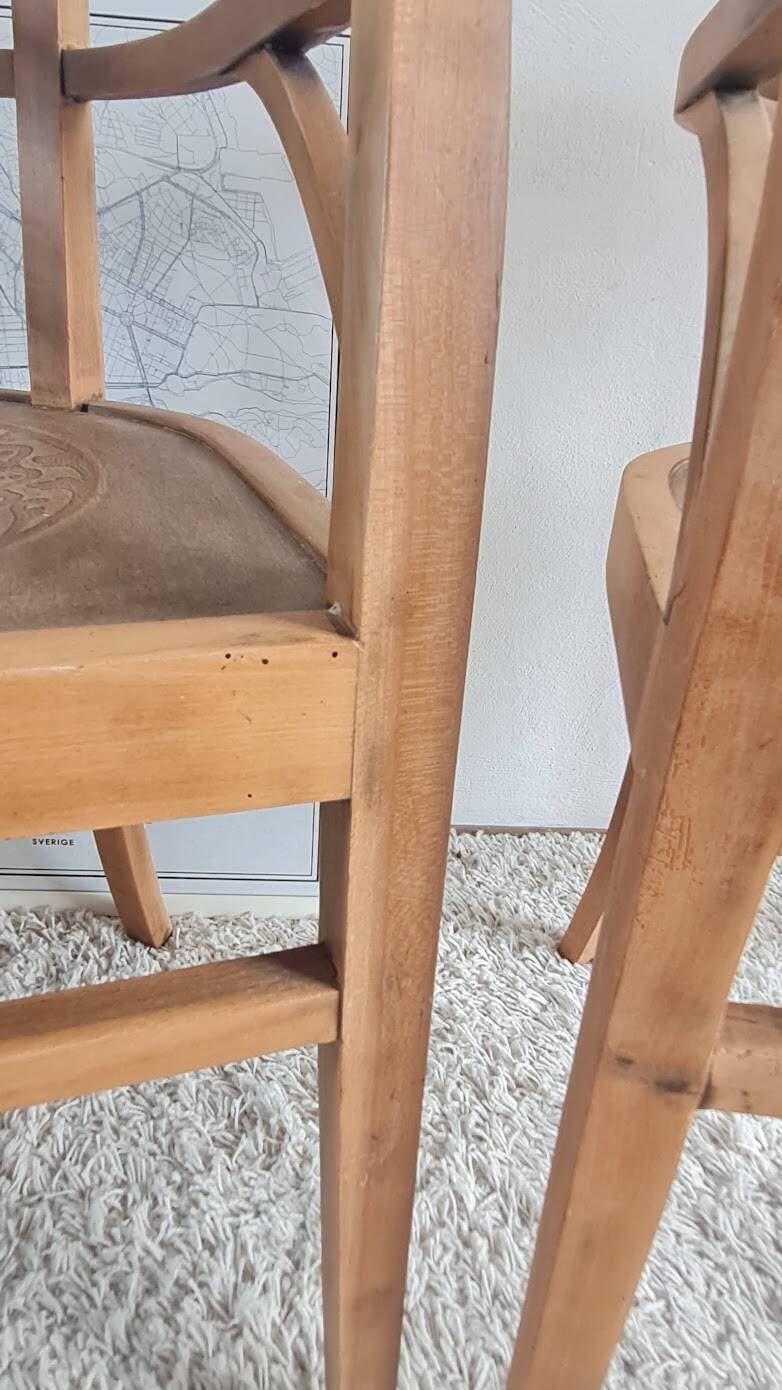 Pair of chairs in the style of antique armchairs circa 1940 - engraved seat.