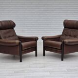 1970s, Danish armchair, original condition, furniture leather, dark oak wood.