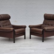 1970s, Danish armchair, original condition, furniture leather, dark oak wood.