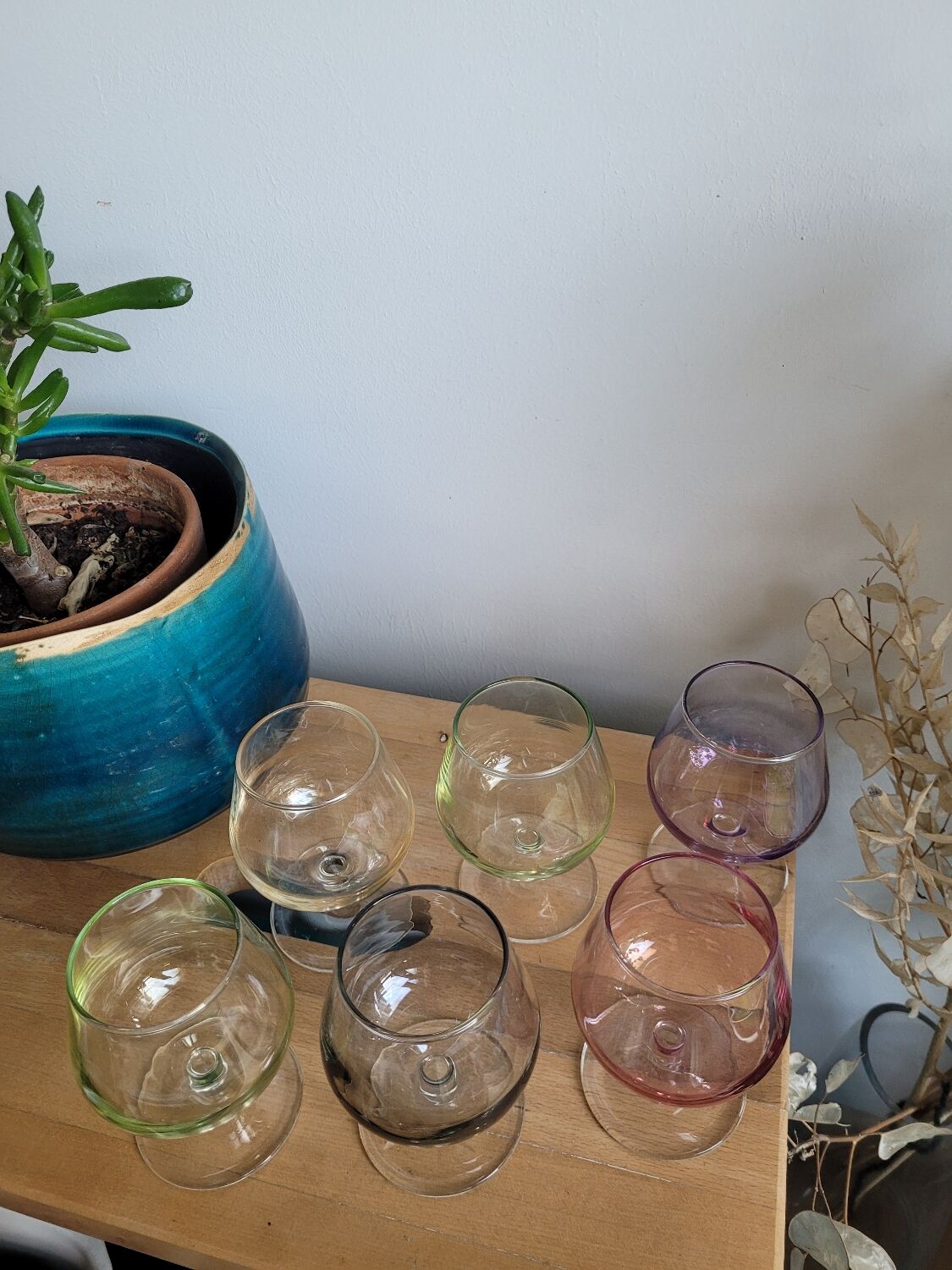 Six coloured digestive glasses