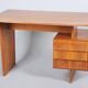 Mid-Century Walnut and Oak Writing Desk from B. Landsman, Czech, 1950s