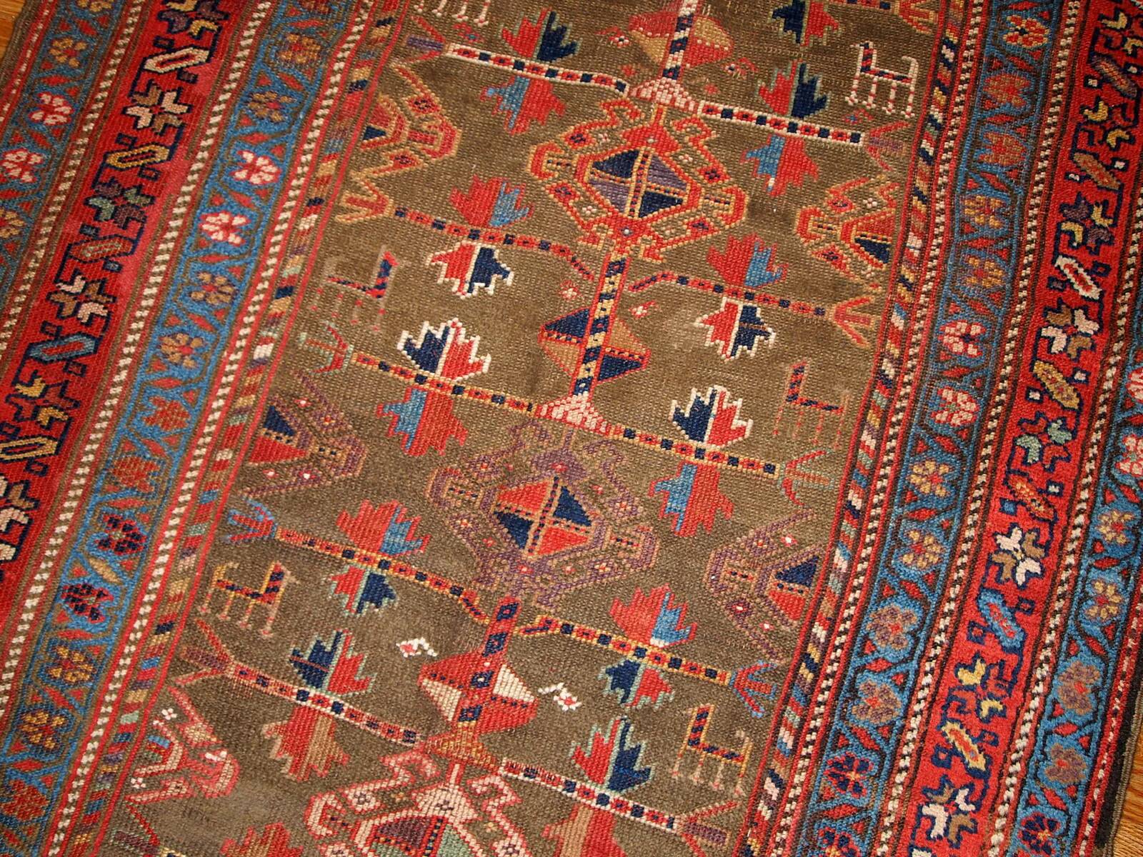 Handmade antique Persian Kurdish rug 122cm x 231cm 1880s - 1B415