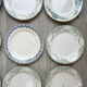 6 green and blue mismatched iron earth plates