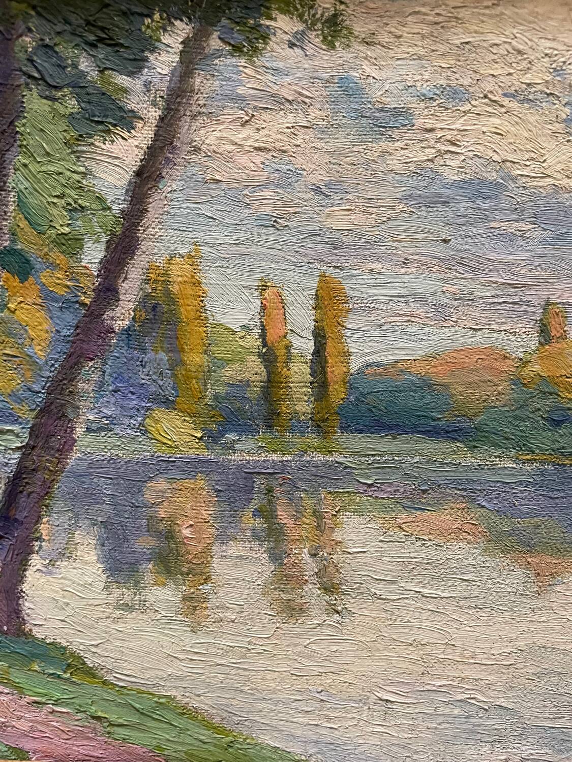 Antique painting, landscape study of reflections on water, 20th century