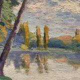 Antique painting, landscape study of reflections on water, 20th century