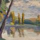 Tableau ancien paysage étude de reflets sur l’eau XXe