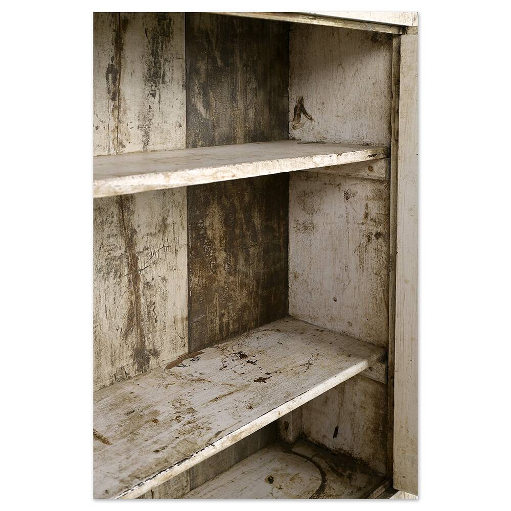 Solid wood wall display case with white patina