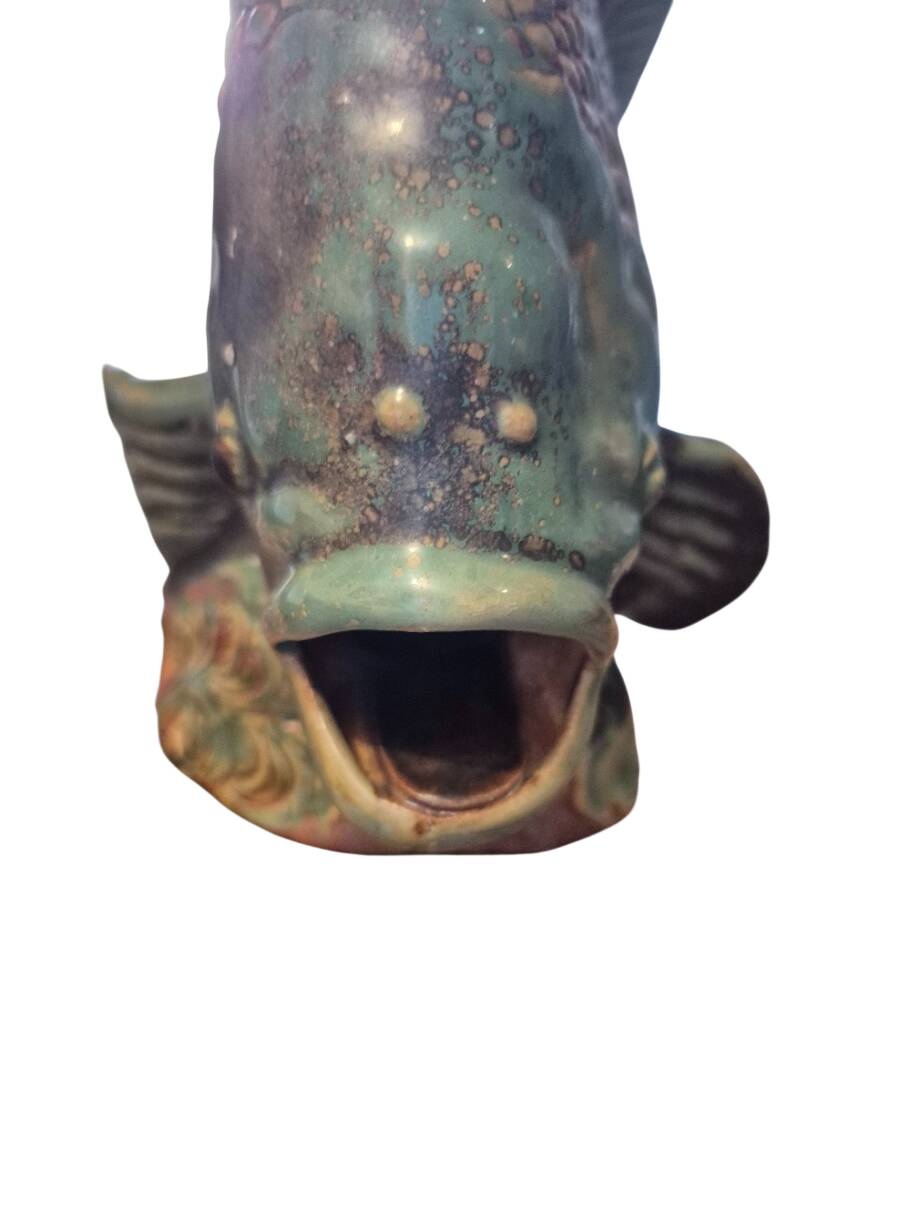 glazed stoneware fish sculpture signed Asian late 19th early 20th century