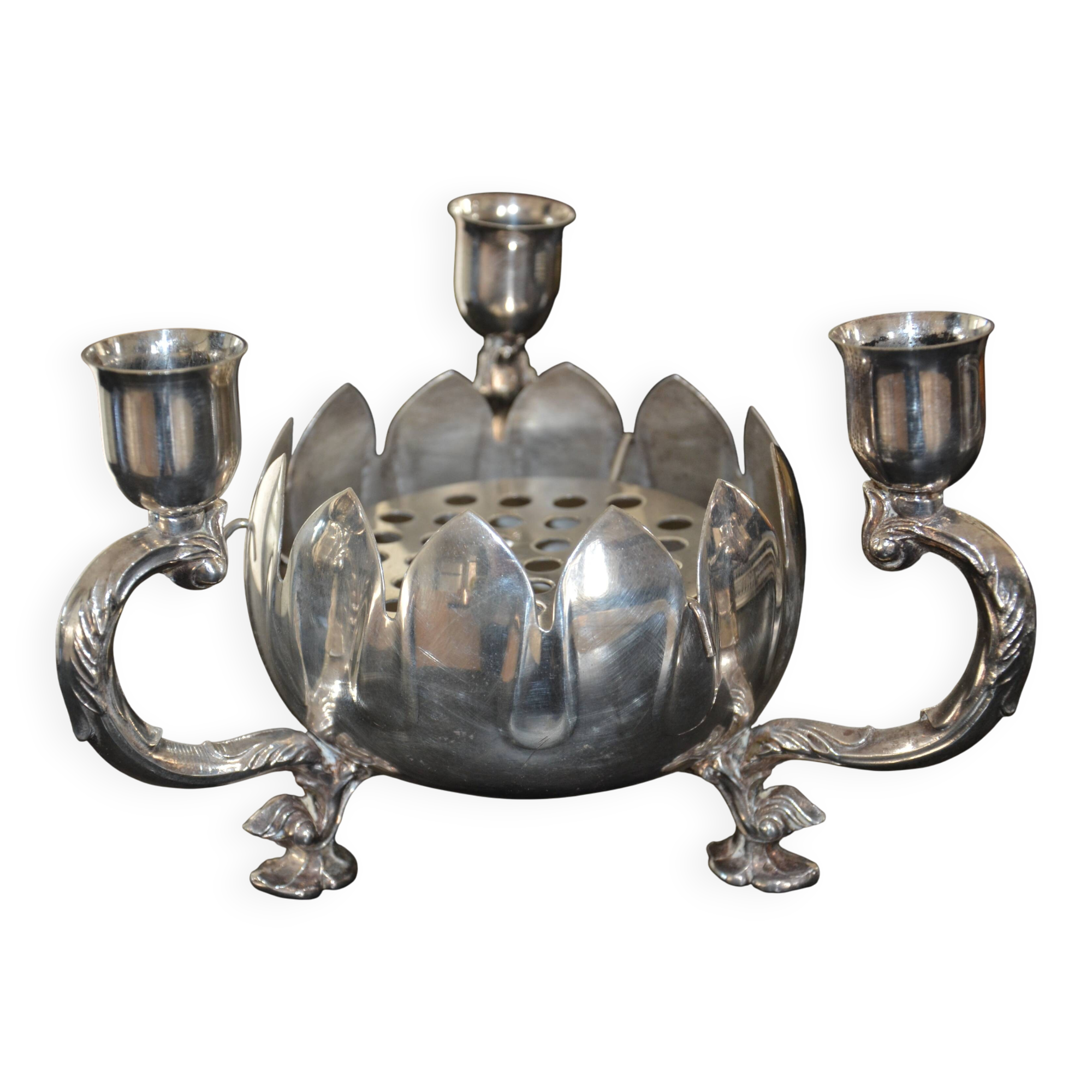 Silver-plated metal flower spike candlestick
