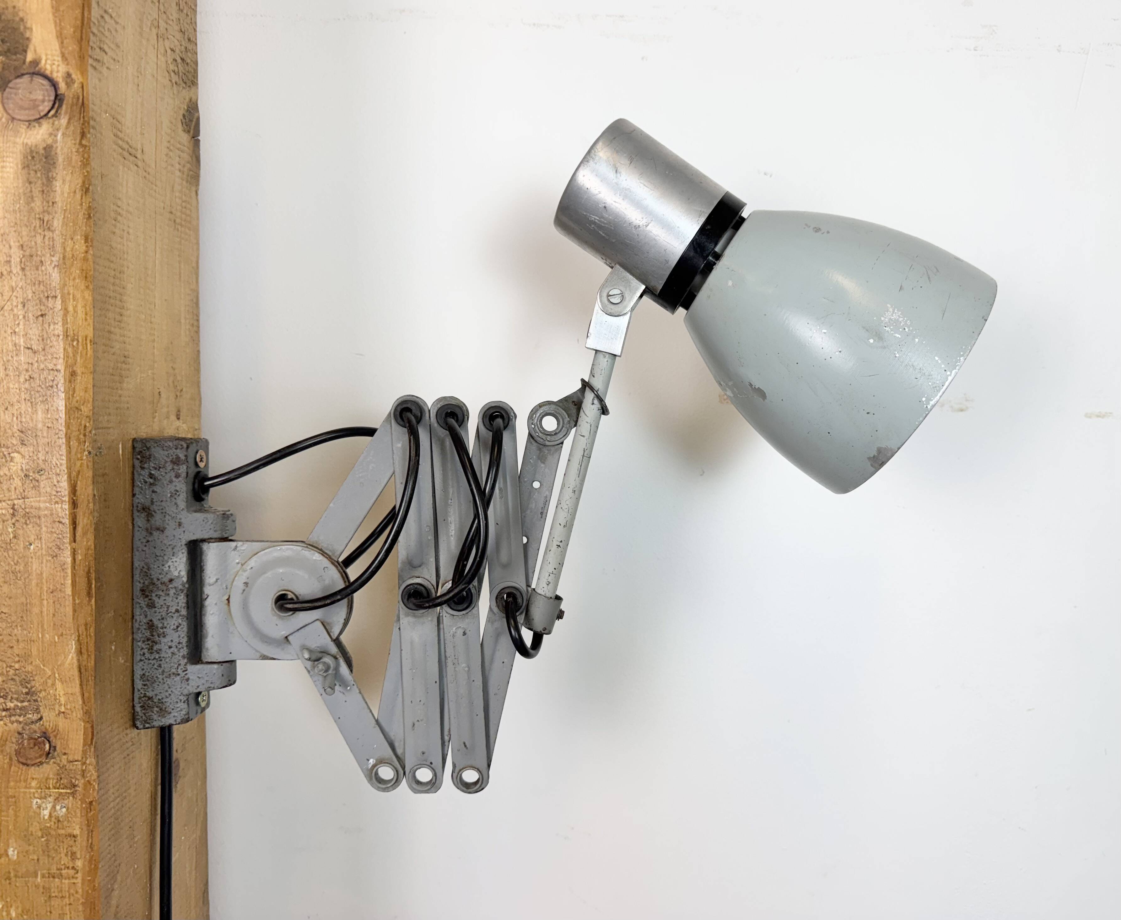 Industrial Grey Scissor Wall Lamp, 1960s