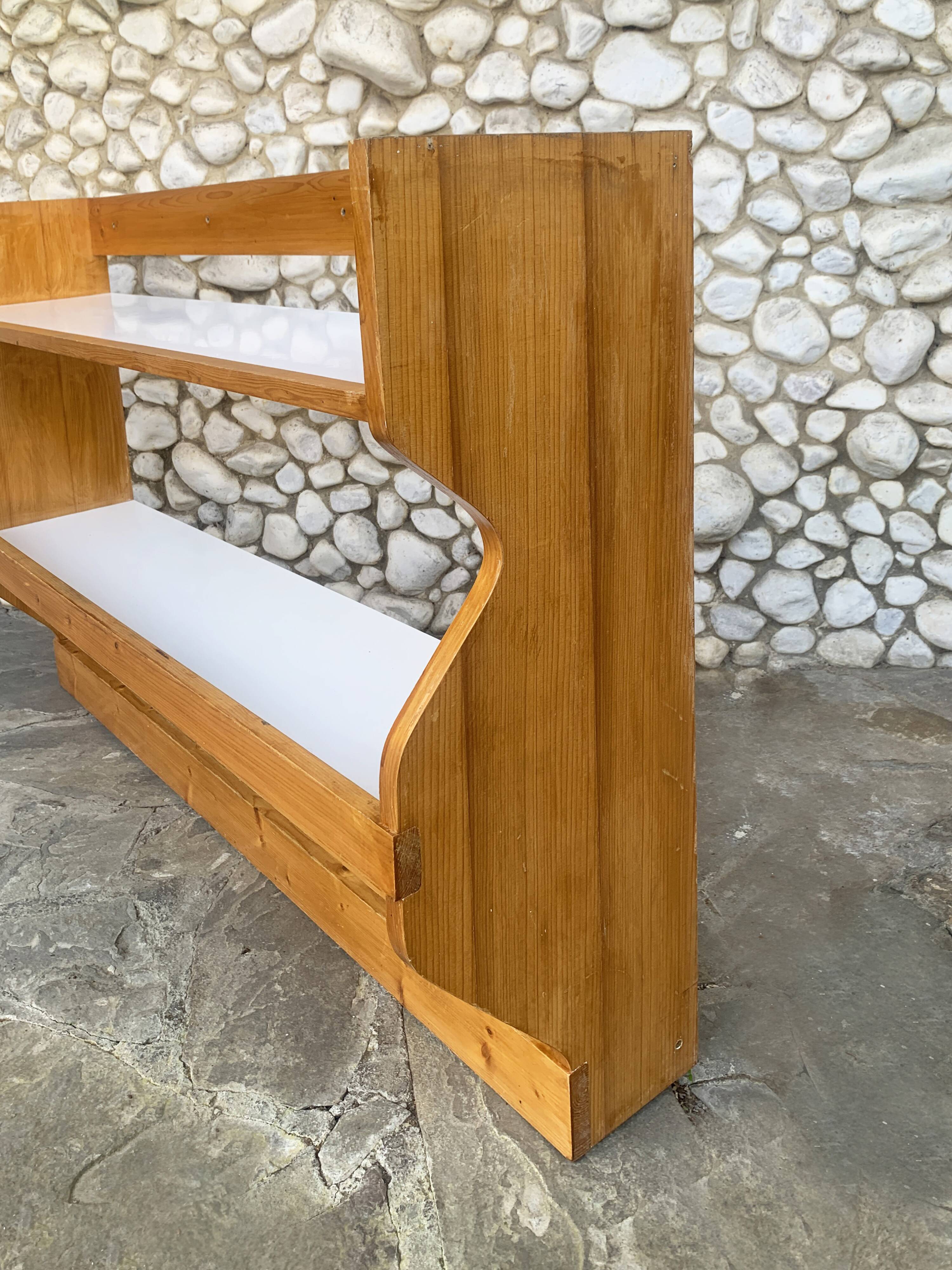 Wall-mounted pine sideboard by Charlotte Perriand from Les Arcs 1800, circa 1970.