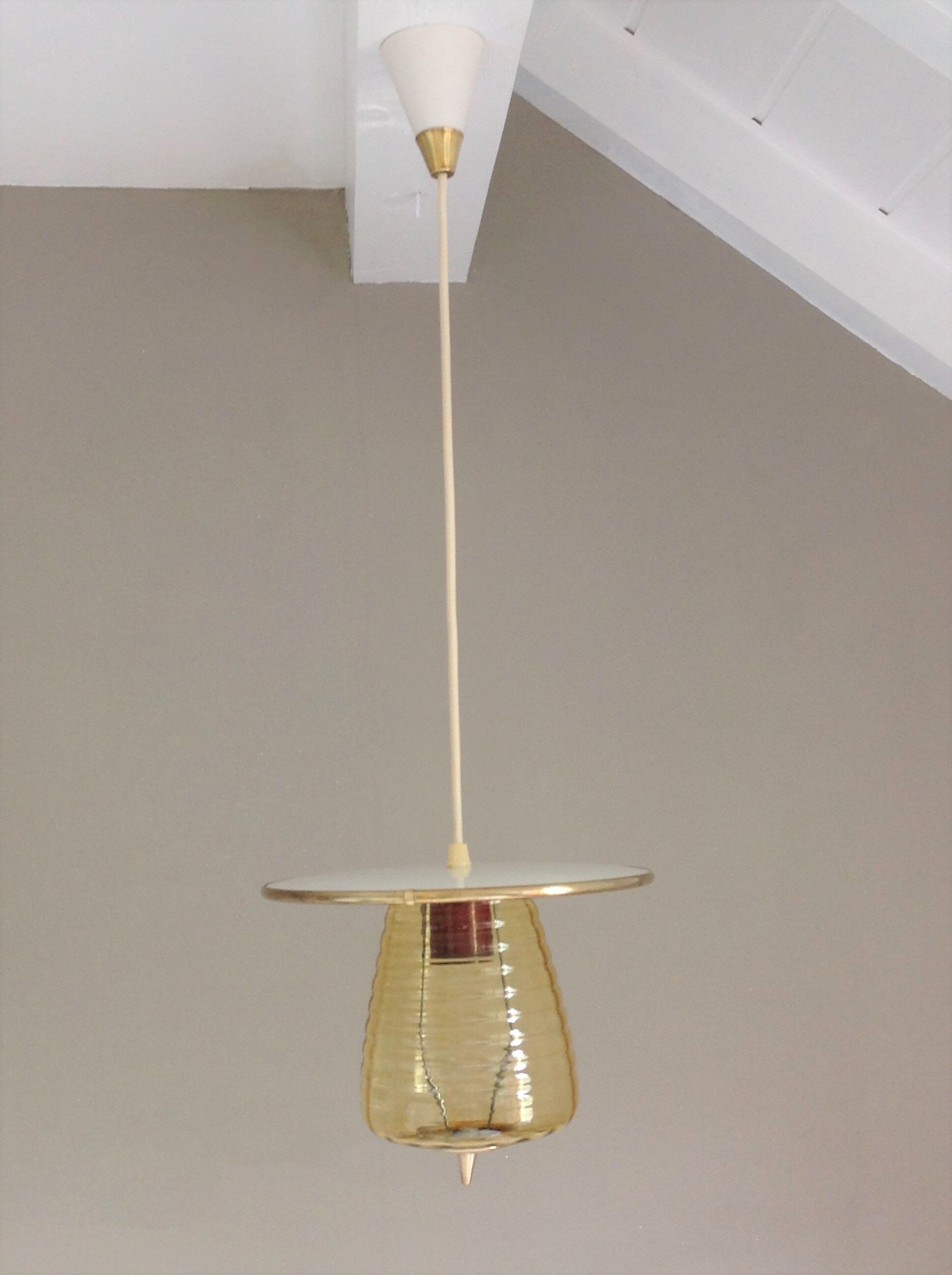 Amber glass / vintage lantern suspension 50s-60s