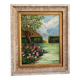 Old Oil Painting Canvas Garden Tree Flowers Rose Countryside Landscape