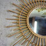 Round rattan mirror 1970