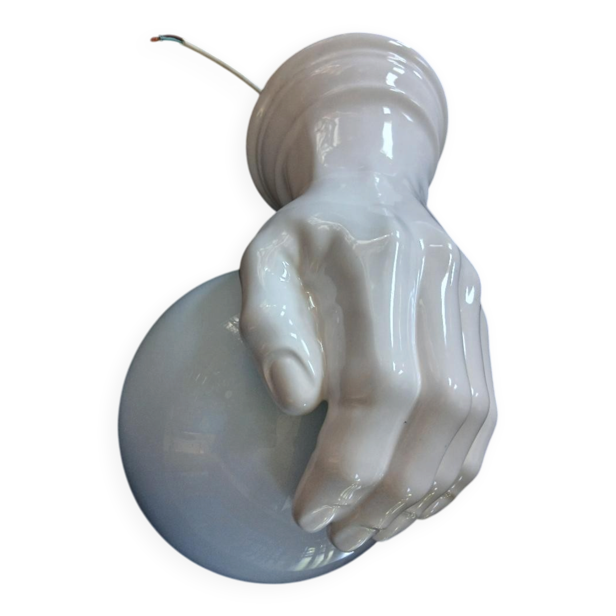 Giant hand-applied white ceramic Art Deco lamp.