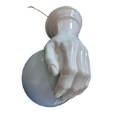 Giant hand-applied white ceramic Art Deco lamp.