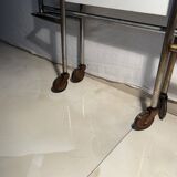 Vintage folding trolley in chromed metal and enamelled trays