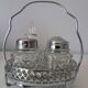 Vintage glass and metal condiment set