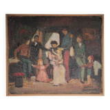 Painting signed Béchon-Sauzeau, oil on canvas, scene of characters.